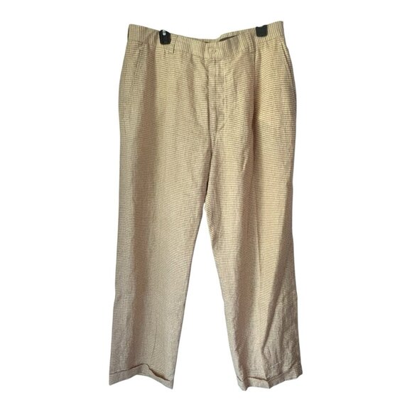 Henry Jacobson Mens Pants Linen  Tan Khaki Casual Dress Pants 36x32 Lined Beige - Picture 1 of 14
